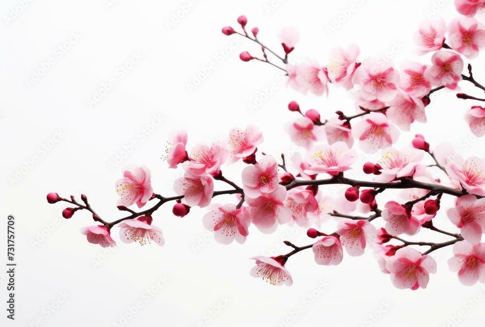 Springtime Elegance Cherry Blossom Branch Illustration on a Pristine White Backdrop