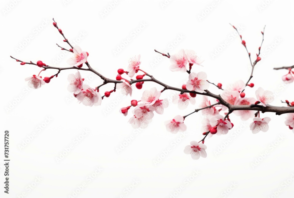 Springtime Cherry Blossom Branch Isolated on White - Elegant Floral Design