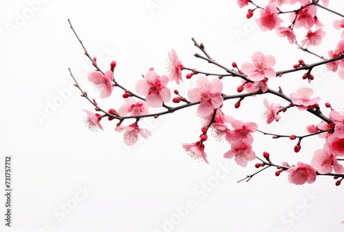 Serene Cherry Blossom Branch Illustration on White Background - Springtime Elegance Design © Nika