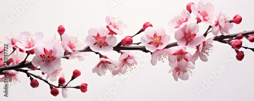 Spring Elegance Cherry Blossom Branch Isolated on White Background - Botanical Illustration