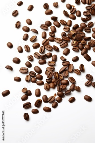 Dynamic Cascade of Coffee Beans on a Pristine White Background - High-Quality Stock Image