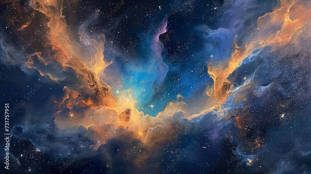 beauty of interstellar landscapes, with swirling nebulae, distant galaxies, capturing the essence of the infinite expanse and the mysteries that lie beyond, Artwork - obrazy, fototapety, plakaty 