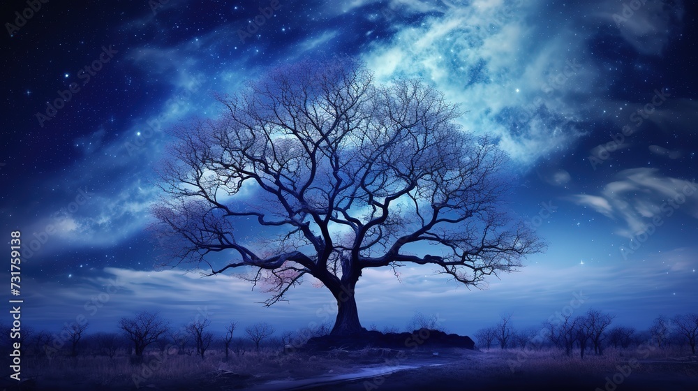 night view with trees set against a clear sky full of stars night view with trees set against a clear sky full of stars