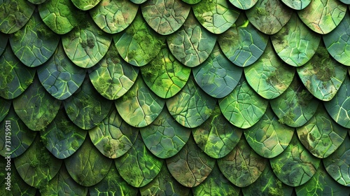 Green dragon scale pattern close-up - luxury background texture for wallpaper. photo