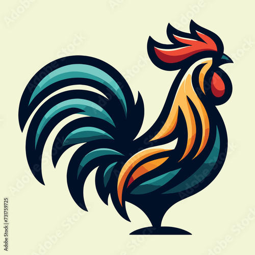 Vector flat abstract rooster gradient colorful logo, Generative Ai