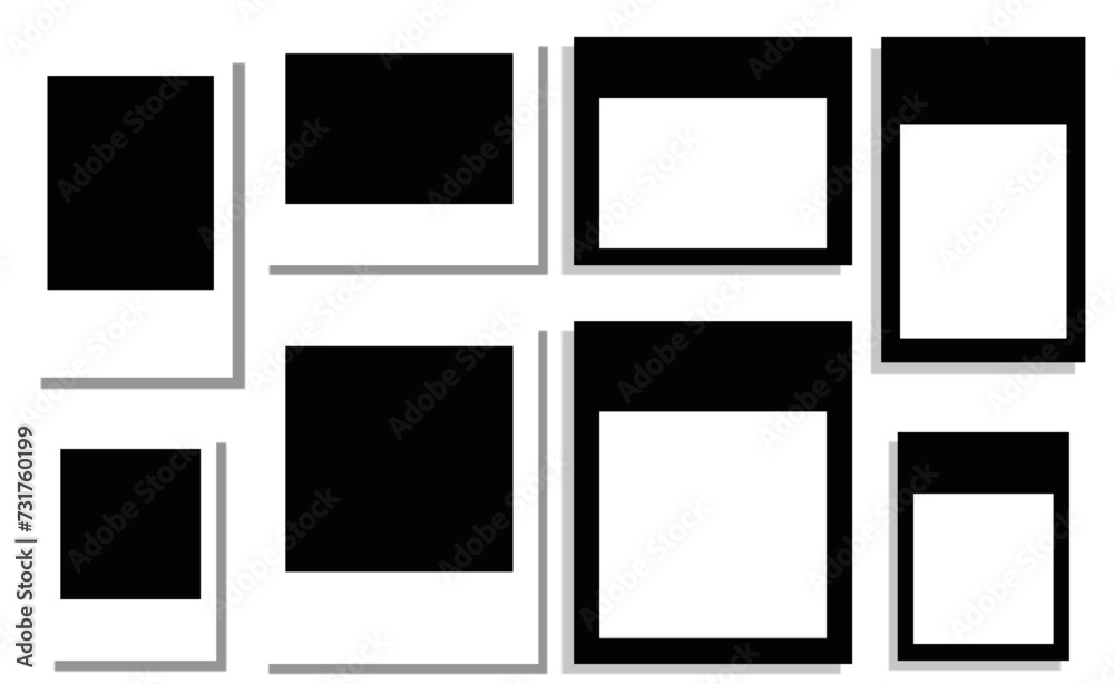Photo Frame Collection. Black and white photo frame set.Photo frames with realistic drop shadow vector illustration effect isolated design.Photo frames on a white background. Photo Frame Collection. Black and white photo frame set.Photo frames with realistic drop shadow vector illustration effect isolated design.Photo frames on a white background.