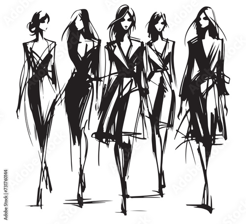 Stylish fashion models. Abstract fashion girls Sketch