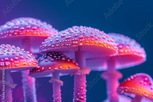 a photo featuring psychedelic mushrooms against a single-color background © Natalia
