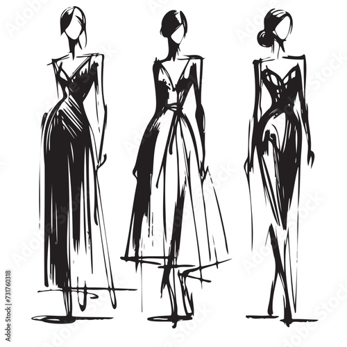 Stylish fashion models. Abstract fashion girls Sketch