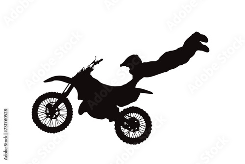 Silhouette of a motocross rider on a white background. A symbol of extreme and sport. © majivecka