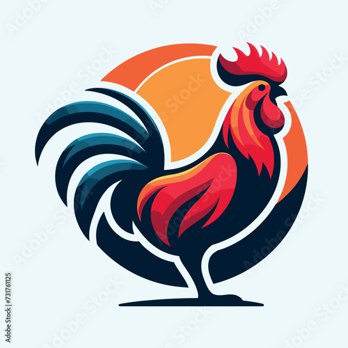 Vector flat abstract rooster gradient colorful logo, Generative Ai