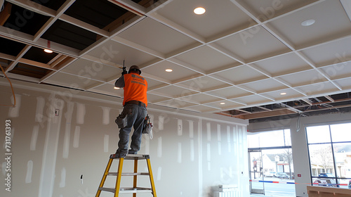 Electricians testing ceiling fixtures.