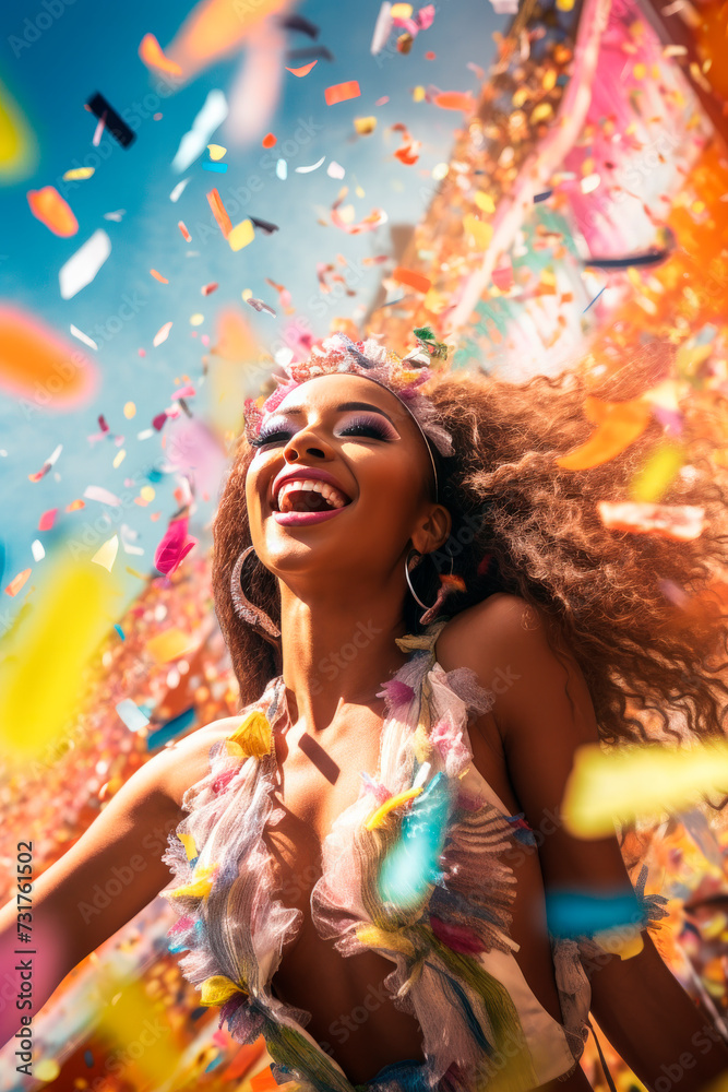 Obraz premium AI Generated Image of Woman Enjoying Brazilian Carnival Party or Rave