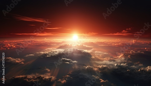 The sun sets over the earth, the ball of life wakes up and paints the sky with its radiant light © candra
