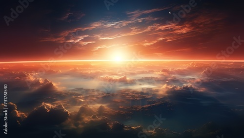 The sun sets over the earth, the ball of life wakes up and paints the sky with its radiant light © candra