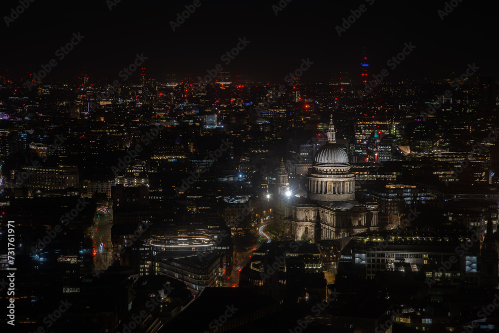 St. Paul's Cathedral Illuminated at Night in London's Skyline
