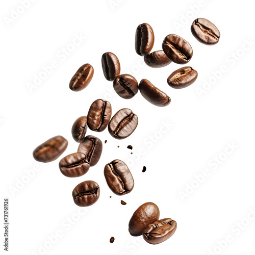 Falling coffee beans isolated on transparent background