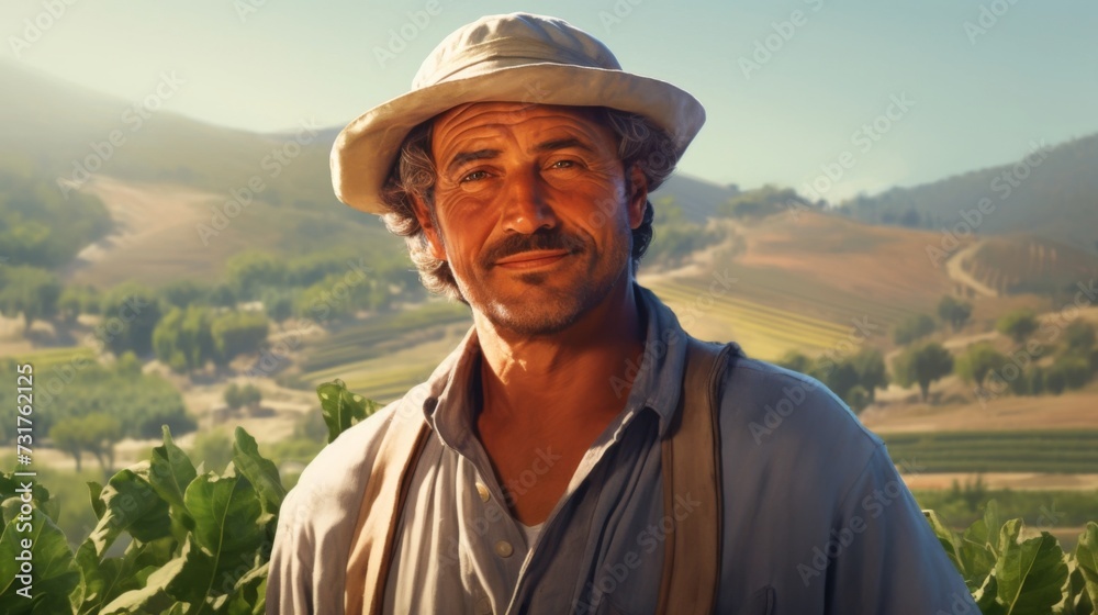 Farmer at Sunset: Cultivating the Land in Warm Golden Light
