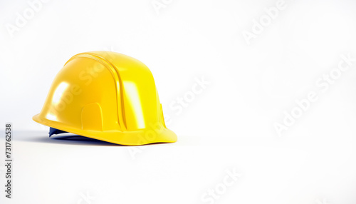 Fototapeta Naklejka Na Ścianę i Meble -  Hard hat isolated on white background with copy space, 3d render. Yellow helmet for Labour Day concept.