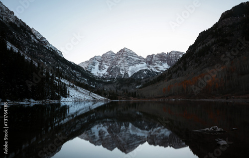 reflection of the mountain in the lake