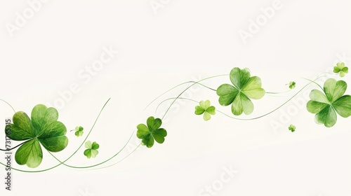 Water colored shamrock four leaf clovers banner on ivory background with copy space. Happy St. Patrick's Day. photo