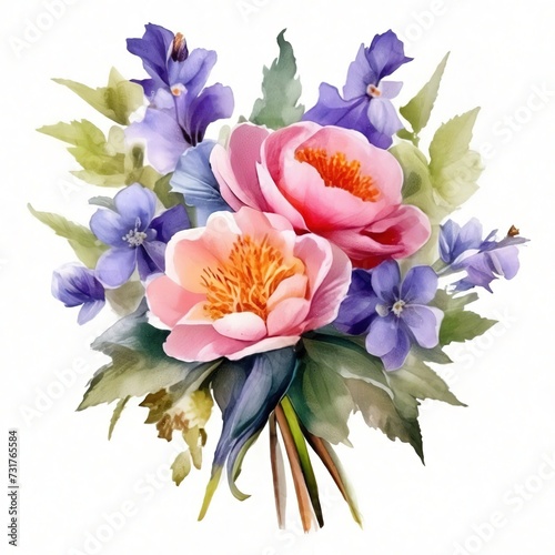 bouquet of spring flowers watercolor isolated on white background.