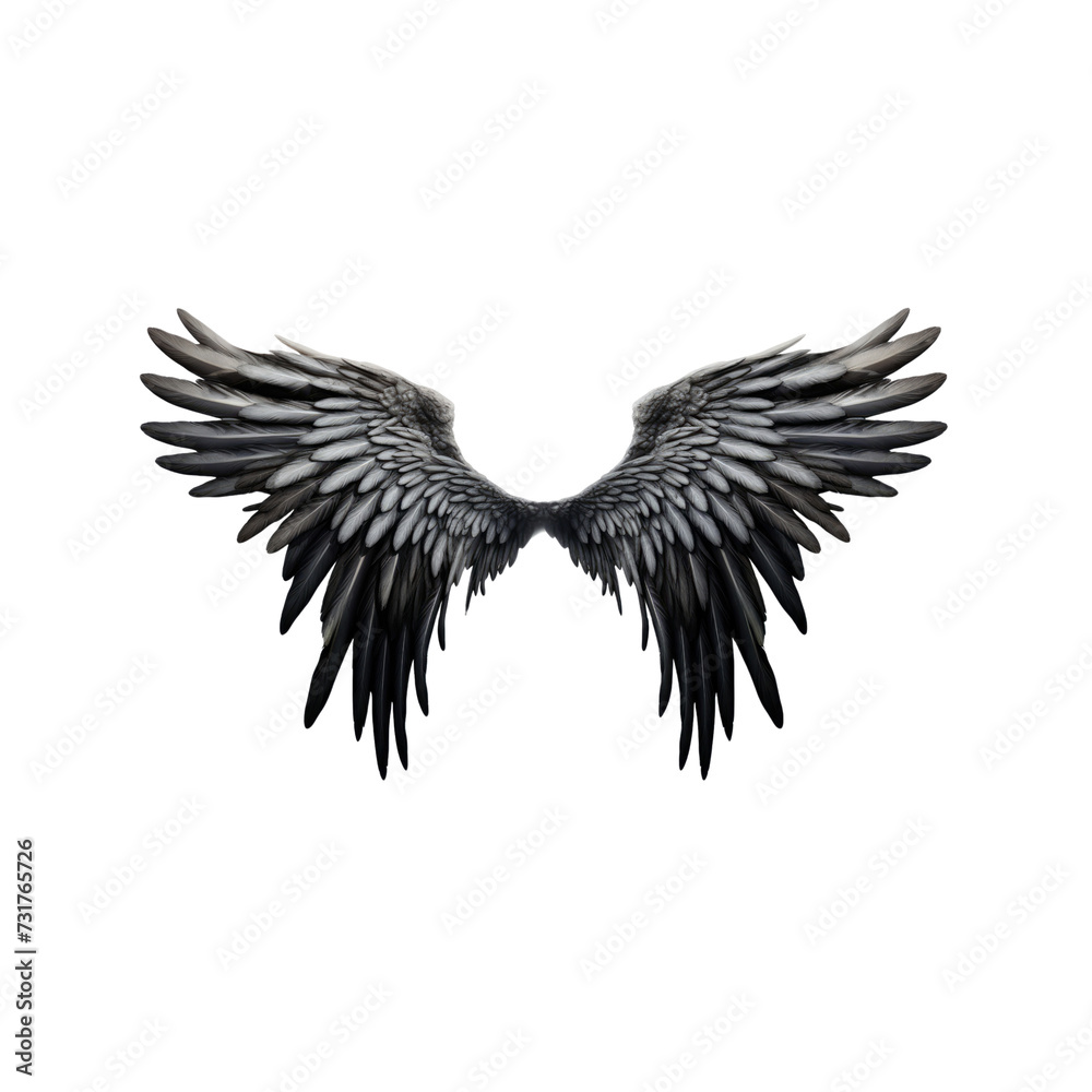 Obraz premium Realistic angel demon black wings on white background