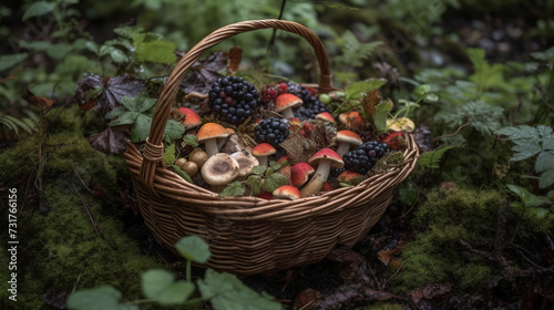 Basket of Mushrooms on Mossy Ground