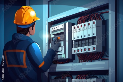Electricity maintenance Engineer checks voltage at circuit breaker.