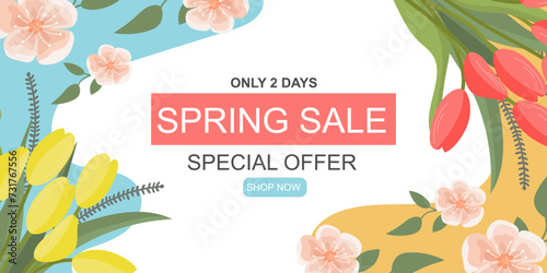 Spring Sale. Spring blooming flowers. Card. Banner