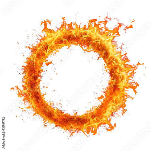 Realistic fire flame circle ring on white background. Round fire flame Magic gold circle light