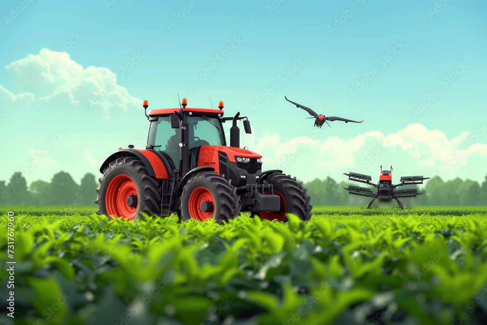 Fototapeta premium Agriculture: Autonomous Tractors and Harvesters: Agricultural machinery equipped with autonomous features can perform tasks such as planting