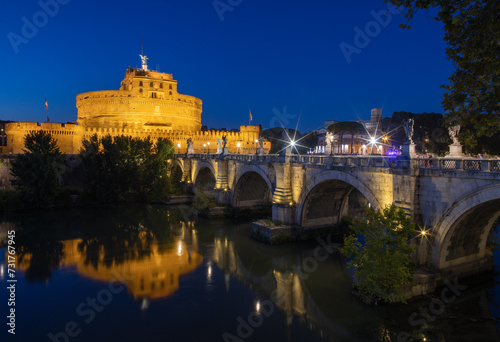 Rome - Ponte Sant Angelo - Angels bridge at dusk.