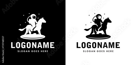 logo astronaut riding horse space silhouette	