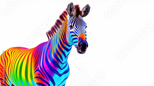 Multi-colored zebra on a white background. Modern design.