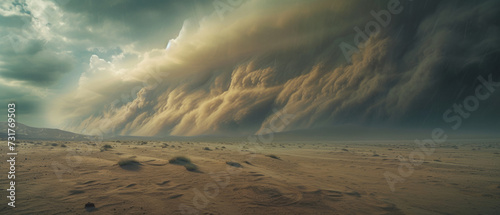 Apocalyptic sandstorm sweeps across a desolate desert landscape  a display of nature s fury