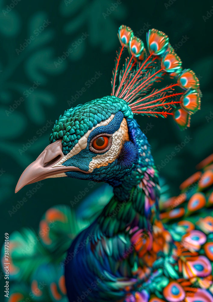 Obraz premium Vivid Plumage Unveiled A Peacock's Kaleidoscopic Showcase