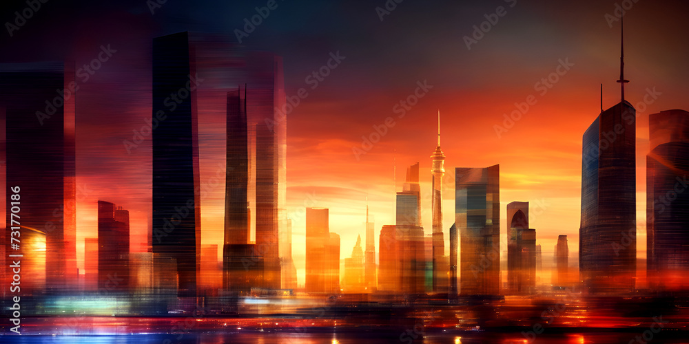 A futuristic city bathed in the glow of an 8K HD Sunrise, colors of cyan and gold reflecting off sleek skyscrapers and cutting-edge infrastructure