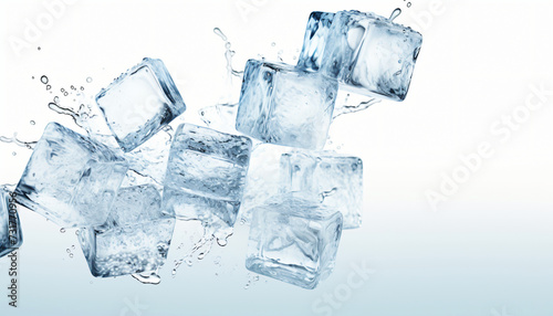 Ice Cubes Splashing - Cool Refreshing Crystals With Water Drops. Refreshing ice cubes and liquid or water fall or fly through the picture. Ice cubes in motion. Ice cubes being poured into a drink.