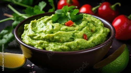Juicy guacamole - a traditional Mexican avocado sauce