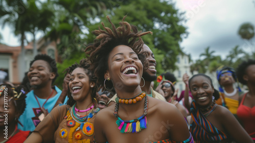 Joyful people celebrating Juneteenth with laughter and dancing  photo