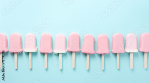 Pink stick ice cream on pastel blue background. Creative idea