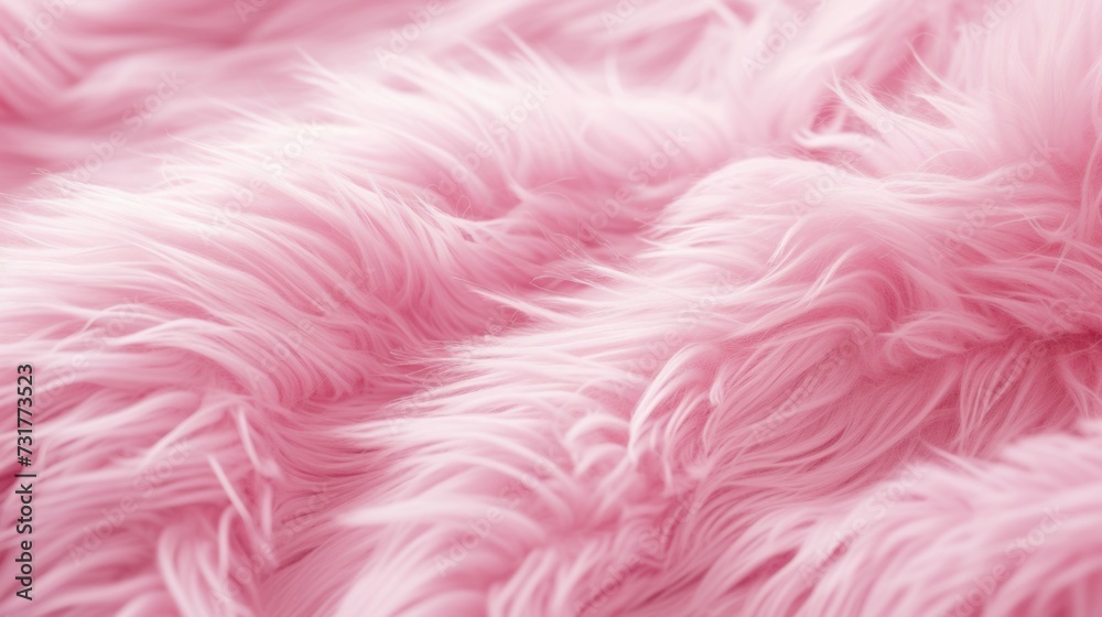 Pink faux fur fabric close up detail