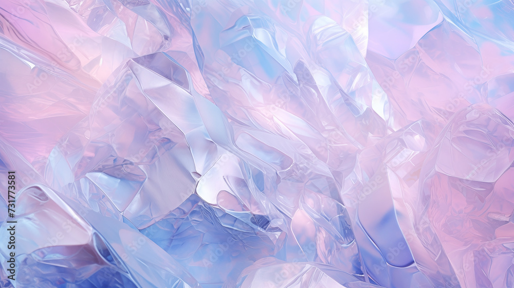 Kryształowe tło w odcieniach fioletu, różowego i niebieskiego. Kawałki szkła odbijające światło - obrazy, fototapety, plakaty 