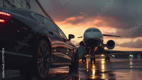 Luxury Car and Private Jet on Airport Tarmac © Artistic Visions