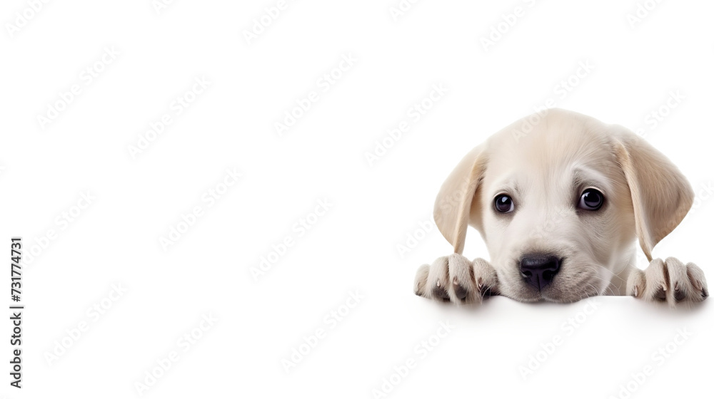 Curious puppy peering over the edge of blank banner, cut out Curious puppy peering over the edge of blank banner, cut out