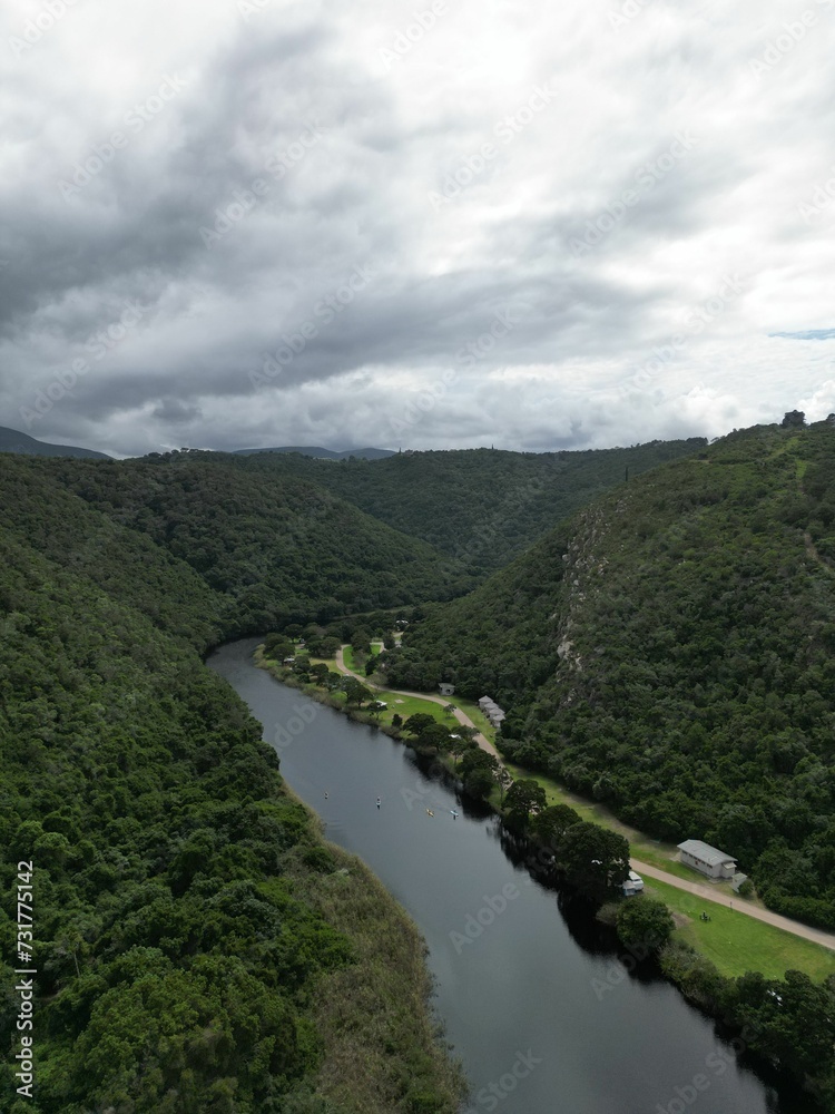 Aerial view of The Kaaimans River under a cloudy sky in South Africa