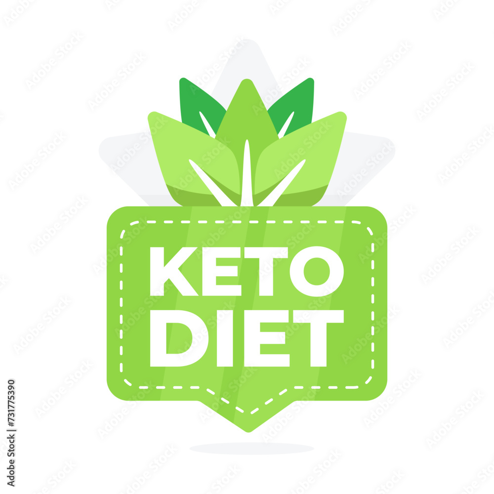 Keto diet friendly label with green leaf symbol, perfect for low carb, high-fat food products Keto diet friendly label with green leaf symbol, perfect for low carb, high-fat food products