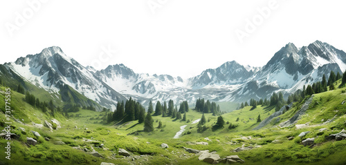 Picturesque landscape with majestic mountain peaks, cut out
