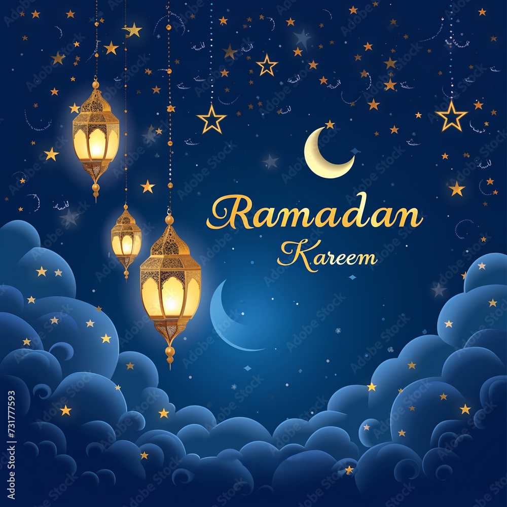Islamic background of Ramadan Kareem social media post design template